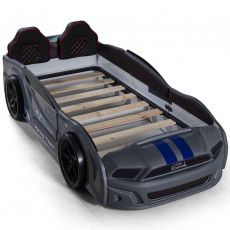 Дитяче ліжко машина Mustang Full Extra Grey 190х90 см з підсвічуванням, музикою, шкіряний салон, пультом